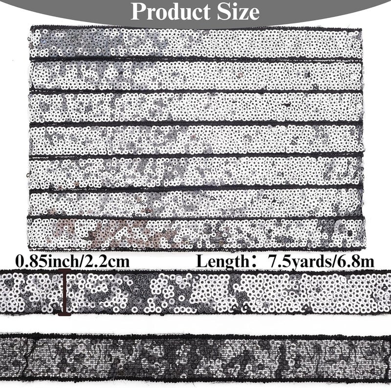 DHFLYDH Silver Sequin Trim Sequin Ribbon 7.5 Yards Flat Glitter Trim for Sewing, Costumes, Wedding Decor, Fashion Crafting - Image 2